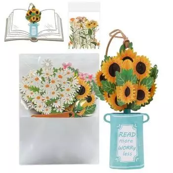 Букет цветов 3D всплывающая закладка для книг Бумага Подсолнух/Дикая/Цветущая вишня Открытка Цветочные закладки для книг Аксессуары для любителей книг Cherry Blossom