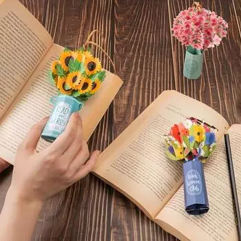 Букет цветов 3D всплывающая закладка для книг Бумага Подсолнух/Дикая/Цветущая вишня Открытка Цветочные закладки для книг Аксессуары для любителей книг Cherry Blossom