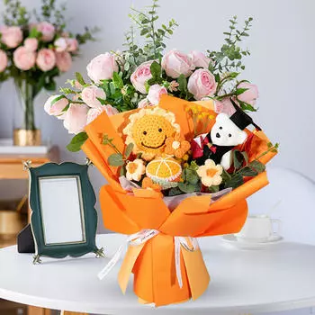 Букет цветов крючком, Вязаные искусственные цветы, Подсолнух крючком на День отца Orange