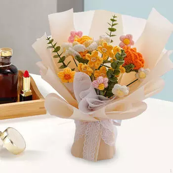 Букет цветов крючком, Вязаный искусственный цветок ручной работы,