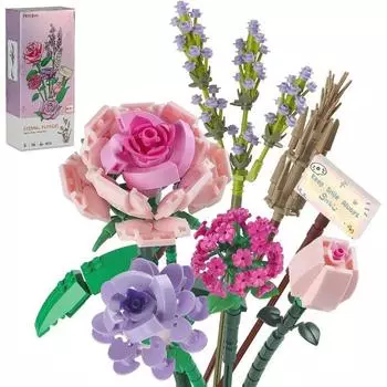 Букет цветов Мини Розовая роза Лаванда 547 шт. Строительные блоки Наборы Креативный домашний декор Игрушки Наборы Подарки на годовщину с коробкой