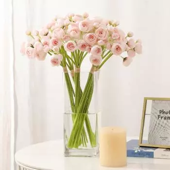 Букет европейских винтажных искусственных шелковых розовых цветов 24 головки камелий свадебный и праздничный декор белый