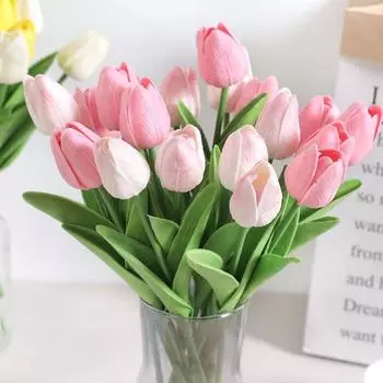 Букет Ins Wind Simulation Feel Moisturizing Tulip Высококачественная цветочная композиция Украшение гостиной Искусственные цветочные украшения Сухоцветы розовые 10Pcs темно-розовый