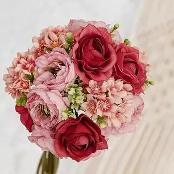 Букет искусственных цветов для украшения, искусственные розы, шелковые композиции, центральный элемент стола, ваза, украшение для торта, свадебный детский душ жёлтый