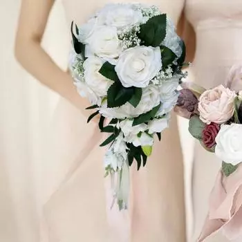 Букет искусственных цветов, свадебный букет невесты, искусственные розы с лентами, каскадный букет, бохо, деревенская церемония, украшение на годовщину белый