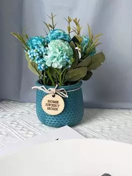 Букет искусственных гортензий с маленькой керамической вазой, искусственный бонсай для стола, вечеринки, офиса, свадьбы, домашнего декора, шелковый искусственный цветок гортензии, бонсай розовый