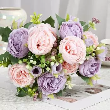 Букет искусственных пионов из 5 головок. Букет искусственных цветов. Реалистичные искусственные шелковые цветы для