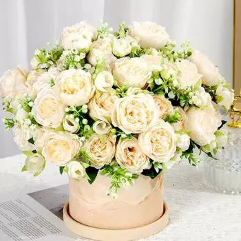 Букет искусственных пионов из 5 головок, букет из искусственных цветов, реалистичные цветы из искусственного шелка для украшения дома, вечеринки, свадьбы