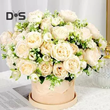 Букет искусственных пионов из 5 головок, букет из искусственных цветов, реалистичные цветы из искусственного шелка для украшения дома, вечеринки, свадьбы