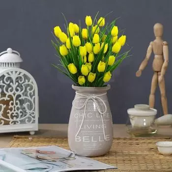 Букет из 6 шелковых тюльпанов, искусственные тюльпаны, всего 30 головок, искусственная цветочная композиция для домашнего офиса, вечеринки, свадьбы, отличный подарок на День матери жёлтый