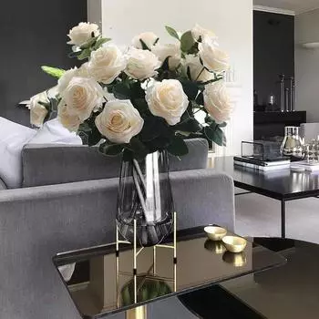 Букет из 7 роз для рождественской вечеринки, искусственный шелковый цветок, пыльно-розовый, красный, белый, свадебное украшение, дисплей, подарок, осенний цвет 7 headdress flower