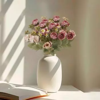 Букет из искусственных цветов с розой, ромашкой, зелеными листьями, реалистичные многоразовые неувядающие украшения для дома, свадьбы, вечеринки, искусственные цветочные растения белый