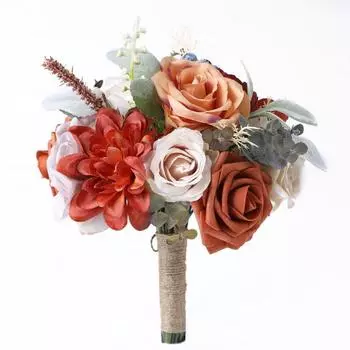 Букет из искусственных цветов Свадебные букеты из шелковых цветов Искусственные розы Искусственные цветы Ручная ваза для бросания цветов на обеденный стол Декор оранжевый