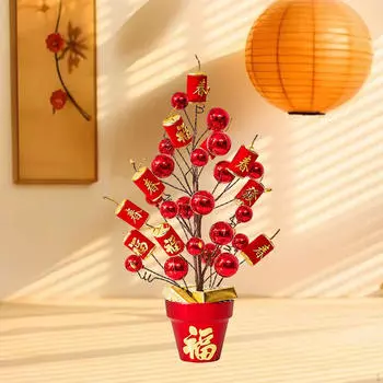 Букет из искусственных цветов, украшение по китайскому лунному году, поддельное ведро для цветов, красное, в горшке для 45cm