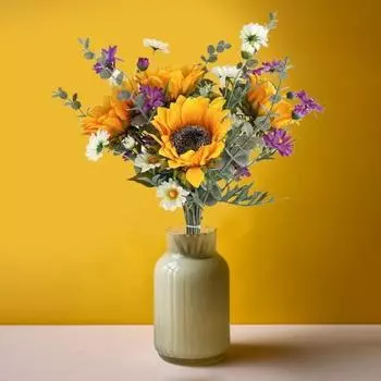 Букет из искусственных подсолнухов с листьями эвкалипта, искусственный шелковый цветок, украшение для свадебной вечеринки, домашнего офиса, стола, пластиковые искусственные цветочные растения, украшение Sun flower
