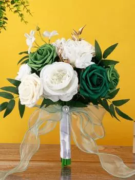 Букет из искусственных роз с лентой Свадебный букет для невесты Искусственные цветы Шелковые розы Свадебный букет Букет невесты для украшения свадьбы синий