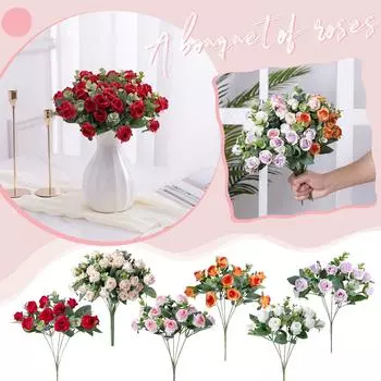 Букет из искусственных роз, украшение для гостиной, цветы, свадебный садовый комплект скатертей, искусственные цветы One Size розовый