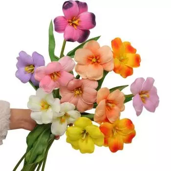 Букет из искусственных тюльпанов, реалистичные искусственные цветы, домашний декор, композиция из искусственных тюльпанов с гибкими стеблями светло-фиолетовый