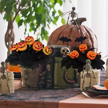 Букет из искусственных тыквенных листьев на Хэллоуин, 5 вилок, реалистичные поддельные кленовые листья, растения, украшение для дома чёрный