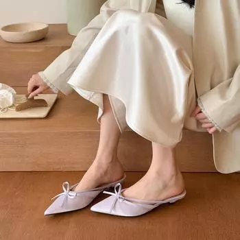 Букет из лаванды и атласа, остроконечные полутапочки в виде бабочек, женская весенняя одежда, туфли-лодочки на низком каблуке 35 фиолетовый