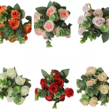 Букет из маленьких роз, эвкалипт, изысканные маленькие розы, украшение обеденного стола и гостиной 1Pcs оранжевый