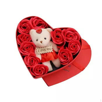 Букет из мыльных роз с подарком в виде кролика для нее красный