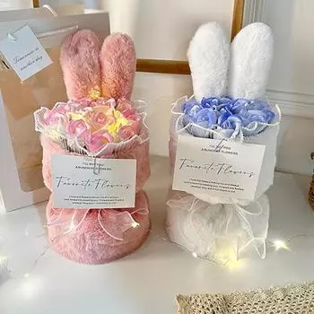 Букет из мыла в виде кролика Подарки на День святого Валентина Букет из искусственных цветов для вечеринок Букет цветов Украшение дома