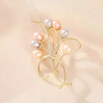 Букет из пресноводного жемчуга, инкрустированный медью циркониевый брошь, модный универсальный корсаж, аксессуары для атмосферных костюмов высокого класса золотой