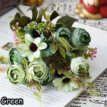 Букет из ретро свадебных принадлежностей ручной работы для вечеринок, искусственный букет из ромашек, искусственный цветок из шелка, чайная роза зелёный