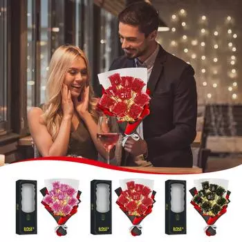 Букет из роз, набор для строительства, искусственные цветы, ботаническая коллекция для обеденного стола, домашний декор, рождественские подарки на День святого Валентина One Size чёрный