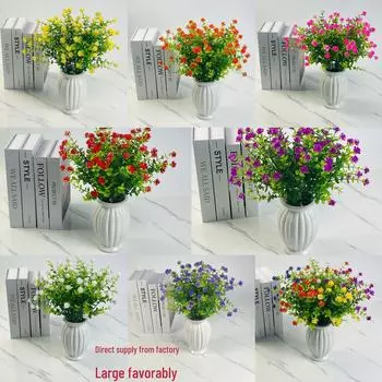 Букет из семи роз с эвкалиптом и камелией - Искусственные цветы синий