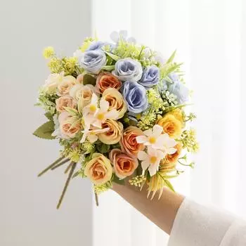 Букет из скандинавских роз с несколькими головками для свадеб и домашнего декора жёлтый