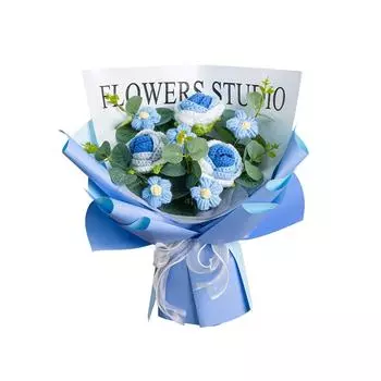 Букет из вязаных крючком цветов с гирляндами Подарочный пакет Вязаный букет ручной работы Букет из искусственных роз на свадьбу ко Дню матери 1