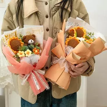 Букет из вязаных крючком цветов Вечный цветок Свадебный подарок для гостей Рождественский букет из плетеных подсолнухов Cadeau Mariage Pour Invites as show