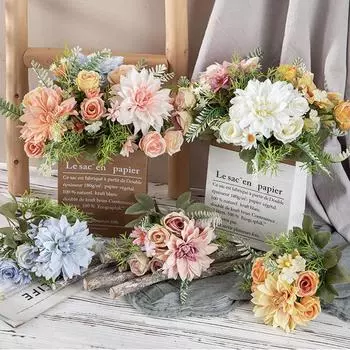 Букет, который держат в руках Европейский букет из 5 георгин, имитация букета, украшение стола в гостиной 1Pcs