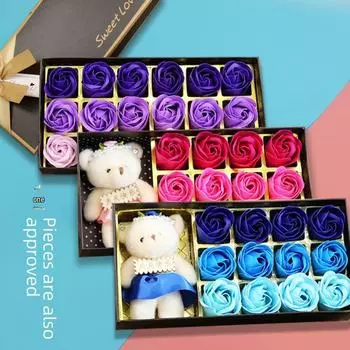 Букет красных роз ручной работы с медведем - Искусственные цветы