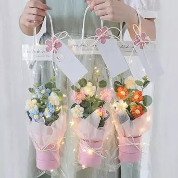 Букет крючком со светодиодной подсветкой, ручной работы, вязаный цветок, искусственный букет, яркий внешний вид, фальшивый букет, подарок на День святого Валентина синий