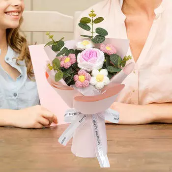 Букет крючком, вязаный цветок ручной работы, украшение для дома, законсервированный подарок на День матери розовый