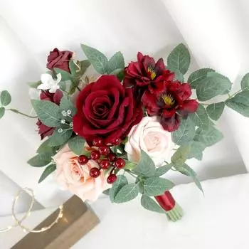 Букет невесты Искусственные цветы для невесты, Букеты для невесты в деревенском стиле Круглые шелковые искусственные свадебные цветы Букеты бежевый