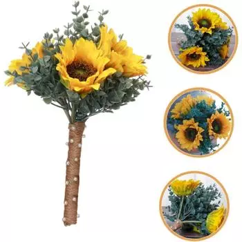 Букет невесты «Подсолнух» Каскадный свадебный букет Букеты невесты для свадьбы Каскадные букеты «Подсолнух» Цветочные центральные композиции Полевые цветы жёлтый