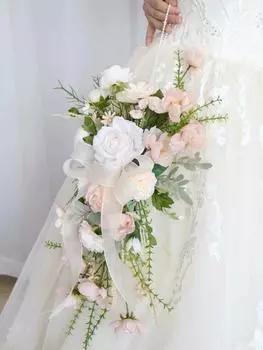 Букет невесты Свадебные букеты для невесты Искусственные розы Каскадные каскады для деревенской, бохо, осени, винтажной свадьбы, церемонии, вечеринки и юбилея шампанского