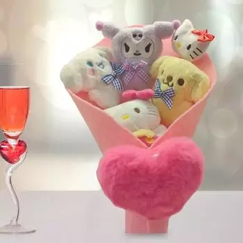 Букет плюшевых кукол ко Дню святого Валентина, мягкие игрушки, аниме-персонажи, искусственные цветы, украшение с
