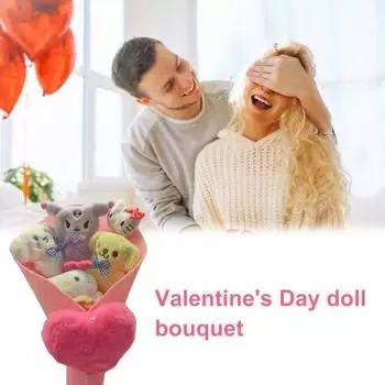 Букет плюшевых кукол ко Дню святого Валентина, мягкие игрушки, аниме-персонажи, искусственные цветы, украшение с