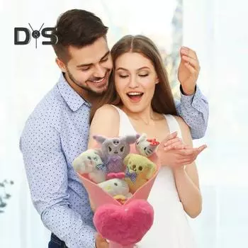 Букет плюшевых кукол на День святого Валентина, мягкие, с героями аниме, искусственные цветы, украшение с пушистым сердцем для домашнего декора стола красный