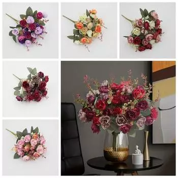 Букет роз из осенних роз Real Touch Букет своими руками Цветок Искусственный цветок День рождения Свадебный душ красный