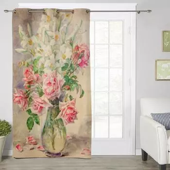 Букет роз, оконные шторы для гостиной, спальни, роскошные современные кухонные шторы, тканевые шторы 135W x 60H(cm) x1