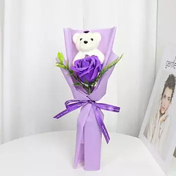 Букет Украшения Медведь Животное Плюшевая Игрушка Животное Букет Выпускные Букеты Новый Медведь Букет фиолетовый