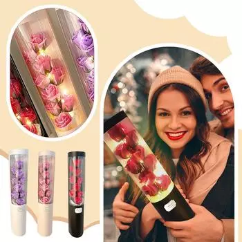 Букет в виде мыльного цветка с имитацией обнимающего ведра и светоизлучающей круглой длинной бумажной трубкой, вечная цветочная коробка 1 коробка One Size розовый