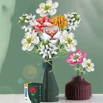 Букет вечных цветов, строительные блоки, совместимые с собранными строительными блоками, игрушки для подарка на День Святого Валентина 864