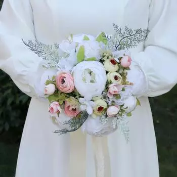 Букеты из искусственных цветов Свадебный букет Каскадные свадебные букеты для невесты Букеты невесты на свадьбу бежевый